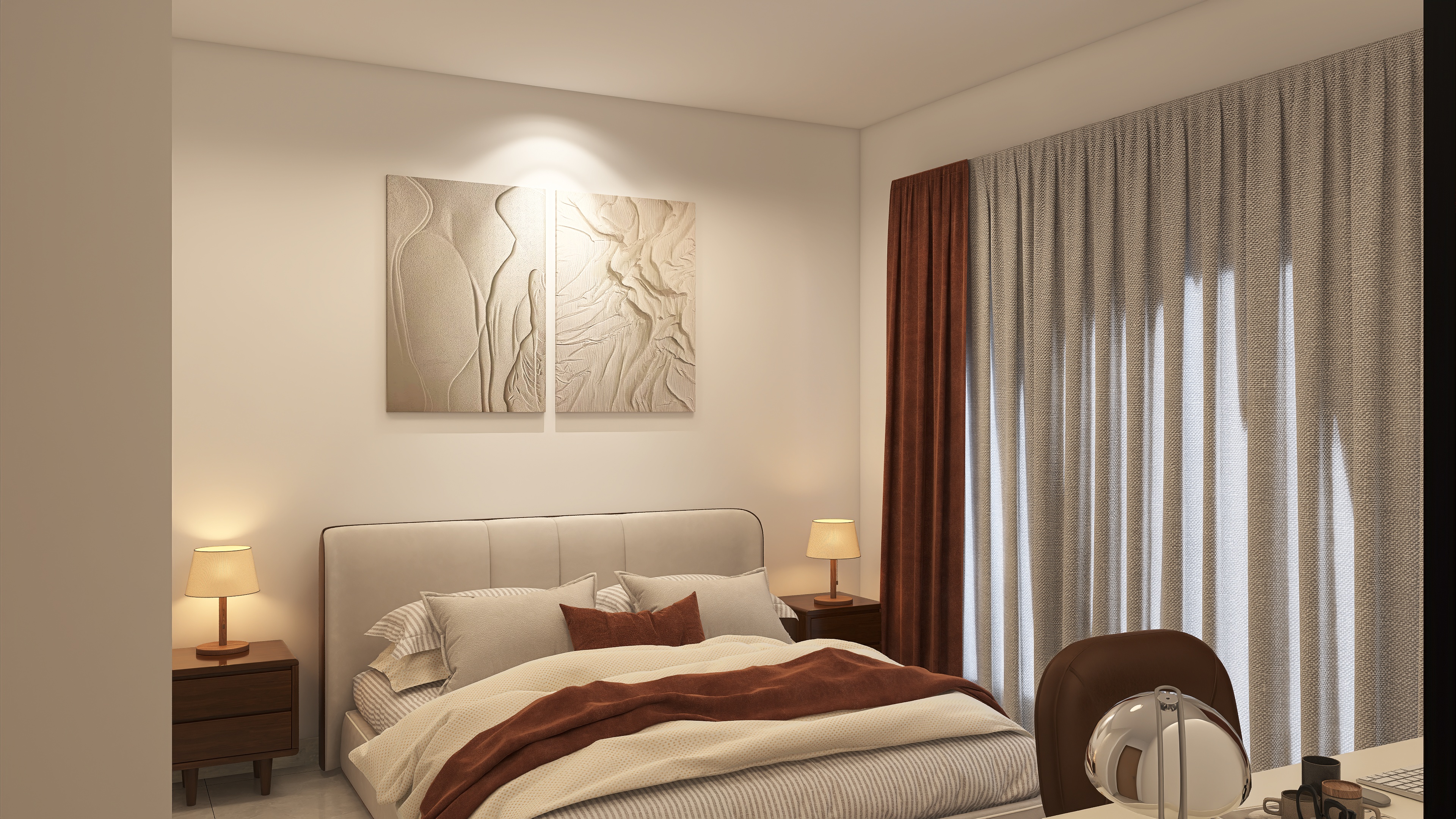 Visualisation 3D de la chambre et du bureau du projet à Dubai